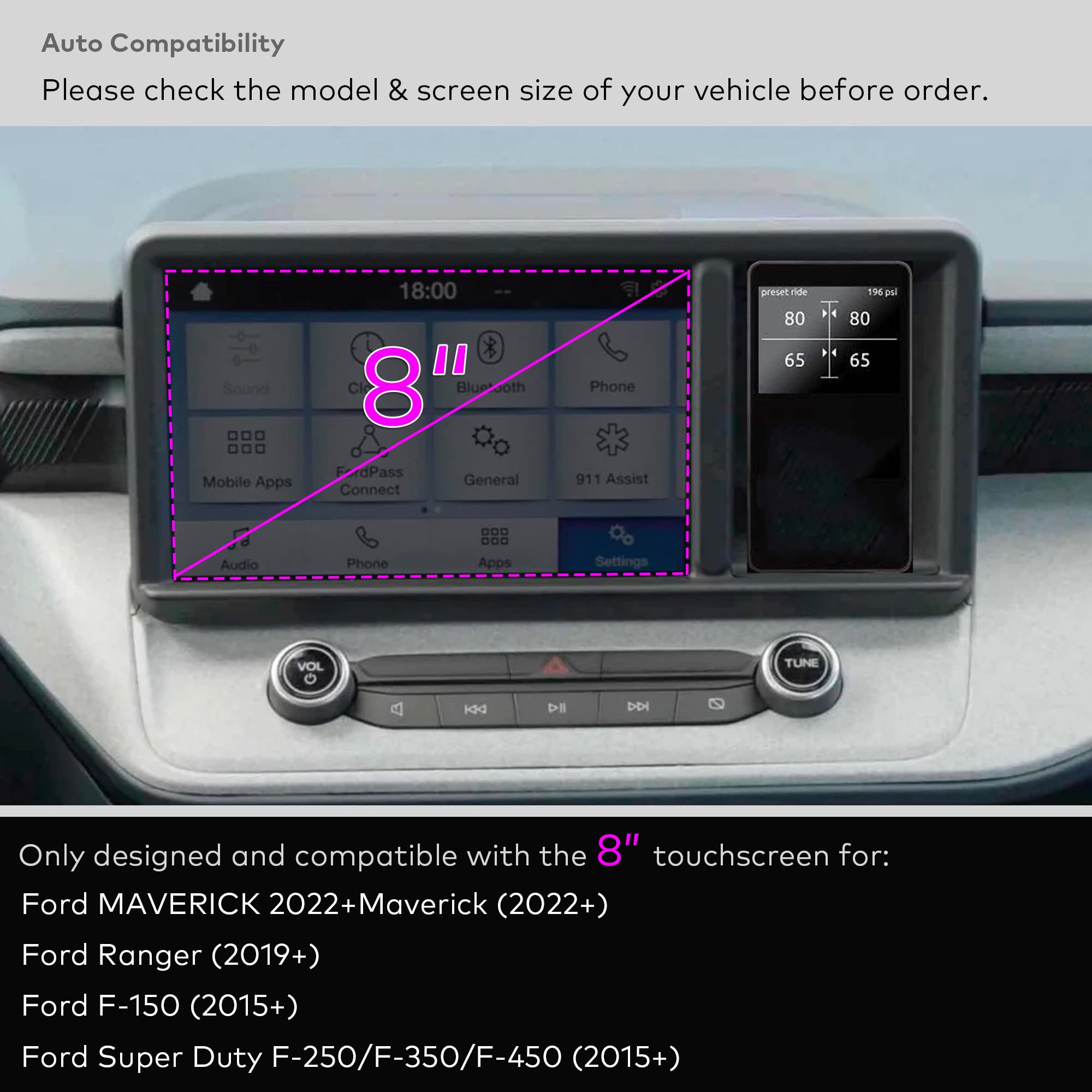 Innosure Premium Glass Screen Protector For Ford F 150, Super Duty, Mustang, Maverick, Ranger, Expedition Infotainment 8 Inch Touchscreen Anti Glare (Matte)